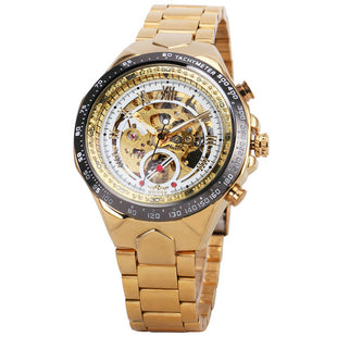 LUXURY GOLD STAINLESS STEEL AUTO-WINDING CHRONO WATCH FOR HIM