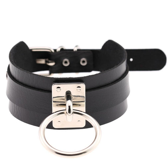 Harajuku Faux Leather Choker BDSM Bondage Protection Collar necklace Stainless Steel Hardware