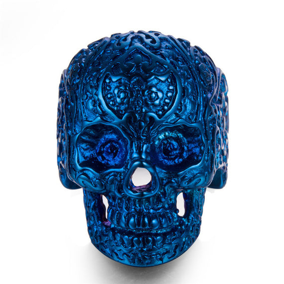 Nitro Blue Bikie Skull Ring