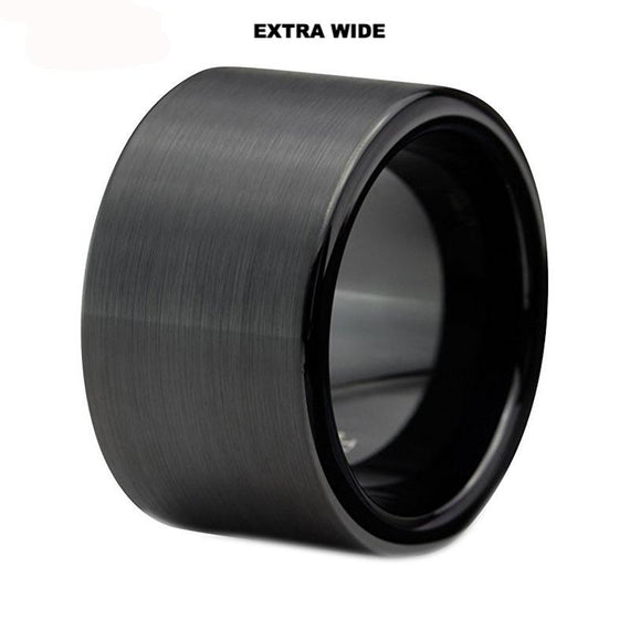 Mens Extra wide Black Satin finished Tungsten Carbide Wedding Band