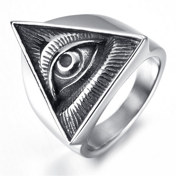 Stainless Steel Mens Triangle Eyes Ring