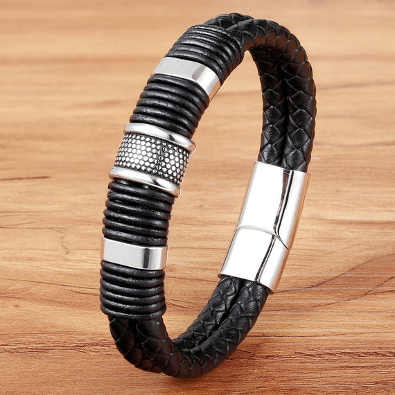 Handmade Genuine Leather Weaved Double Layered Bracelet