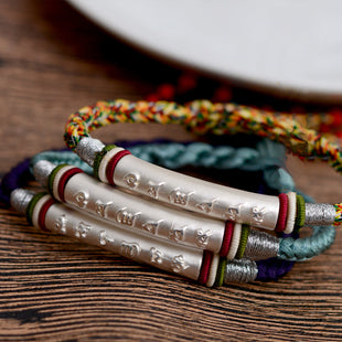 Tibetan 925 Silver Charm Braided Rope Bracelet