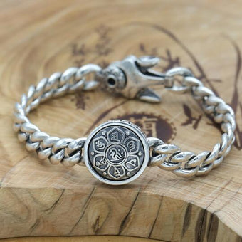 925 Silver Tibetan Om Lotus Charm Bracelet