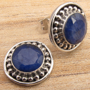 Facetted Blue Sapphire Tibetan Silver Stud