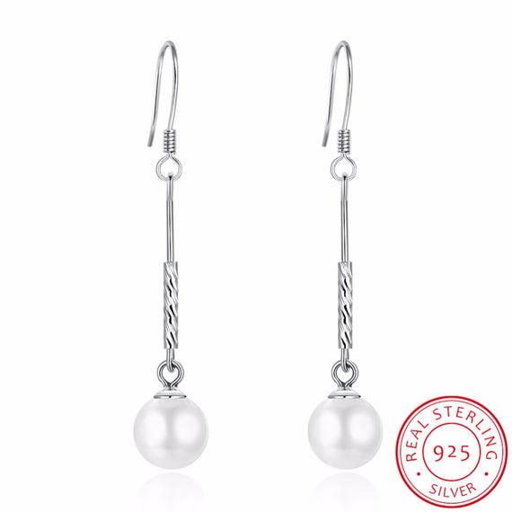 Genuine Pearl and 925 Silver Drop Earring