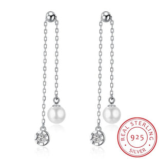 Genuine Pearl and 925 Silver Double Drop Earring