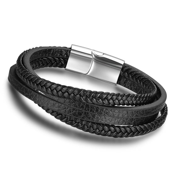 Stainless Steel Leather Bracelets Braided Rope Magnetic Clasp Bangles