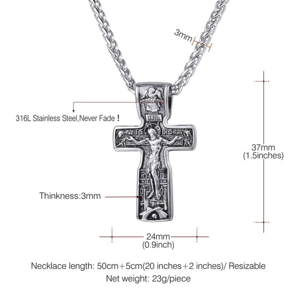 Vintage Stainless Steel Gold & Silver Cross Crucifix Pendant Chain Necklace