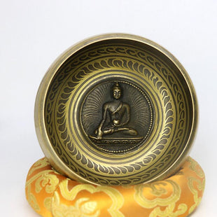 Himalayan Tibetan Buddhist Art Singing Bowl with Leather striker and Cushion