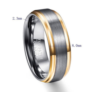 8mm Wide Gold Color Edge Brushed Men Rings 100% Tungsten Carbide Multi-size
