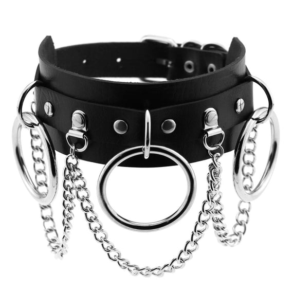 Handmade BDSM Leather Choker Metal Chain Necklace Collar O-Round Protection Pet Collar