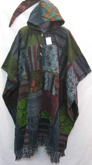 Patch Cotton Poncho Baja Camping Boho Festival Hippy Outdoor gear Surf Hunting