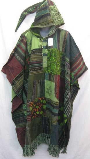 Patch Cotton Poncho Baja Camping Boho Festival Hippy Outdoor gear Surf Hunting